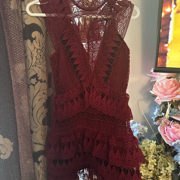 Self-Portrait Burgundy Guipure Lace Teardrop Paneled Dress - 0-2 - Picture 7 of 16